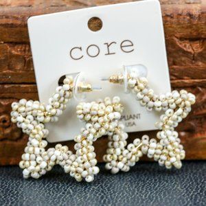 NWT Core Ivory and Gold Beaded Star Earrings